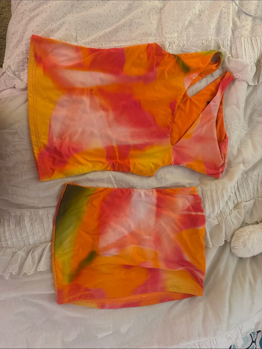 White Fox Boutique Orange-Pink Tie-Dye Two-Piece Set